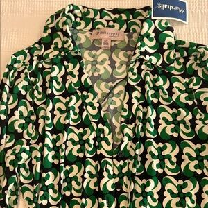 Philosophy Vibrant Green and Black Floral Blouse